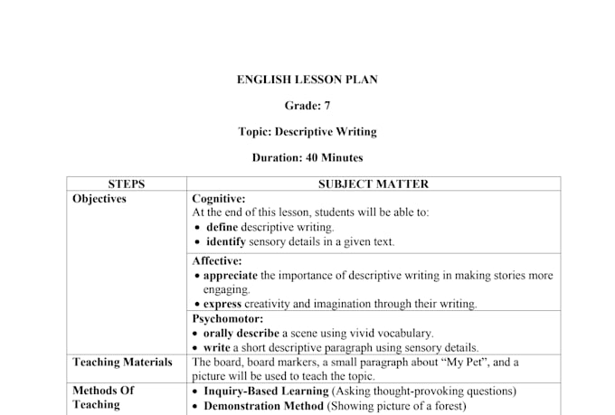 write detailed lesson plans and worksheets